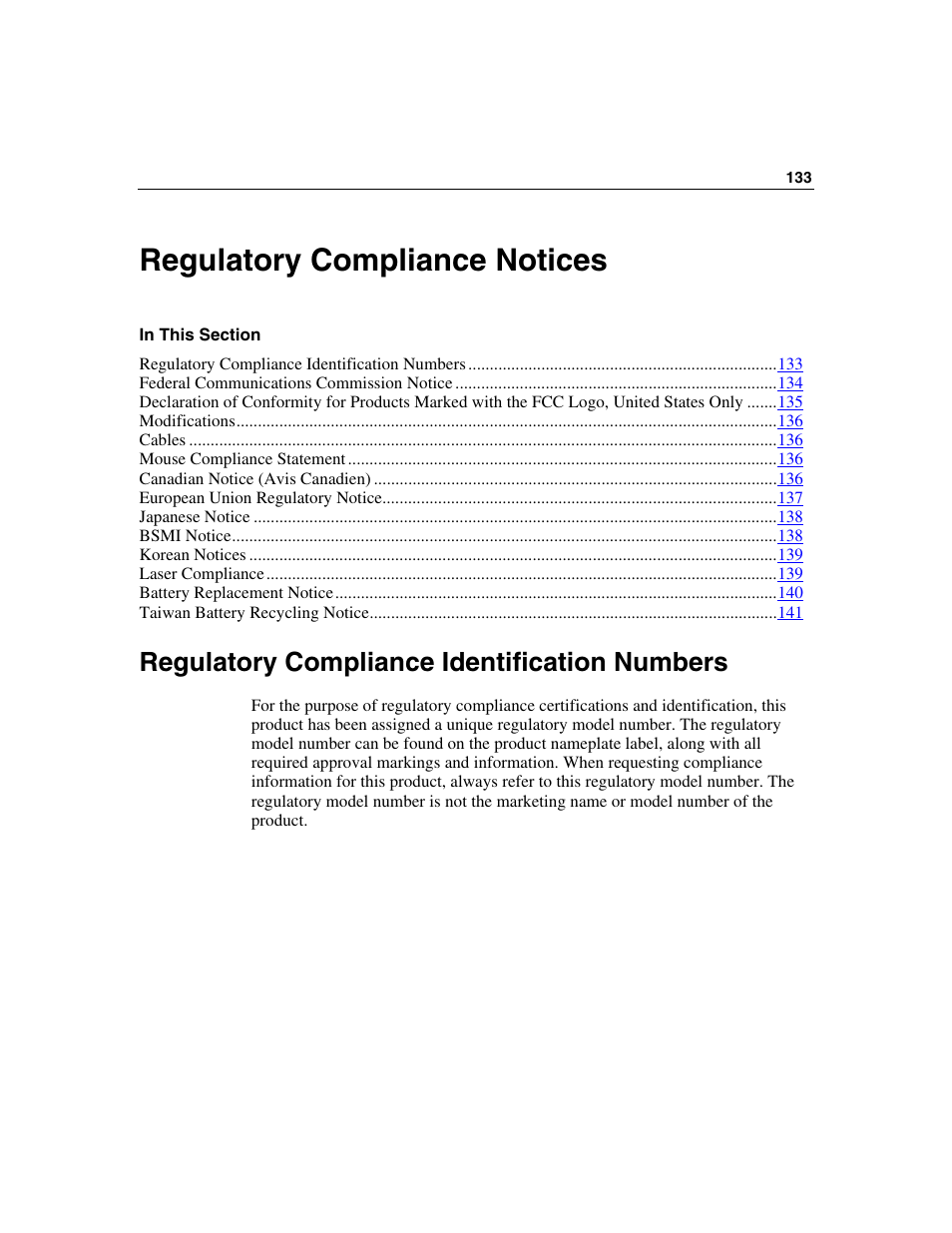 Regulatory compliance notices, Regulatory compliance identification numbers | HP ProLiant ML350 G4 Server User Manual | Page 133 / 156