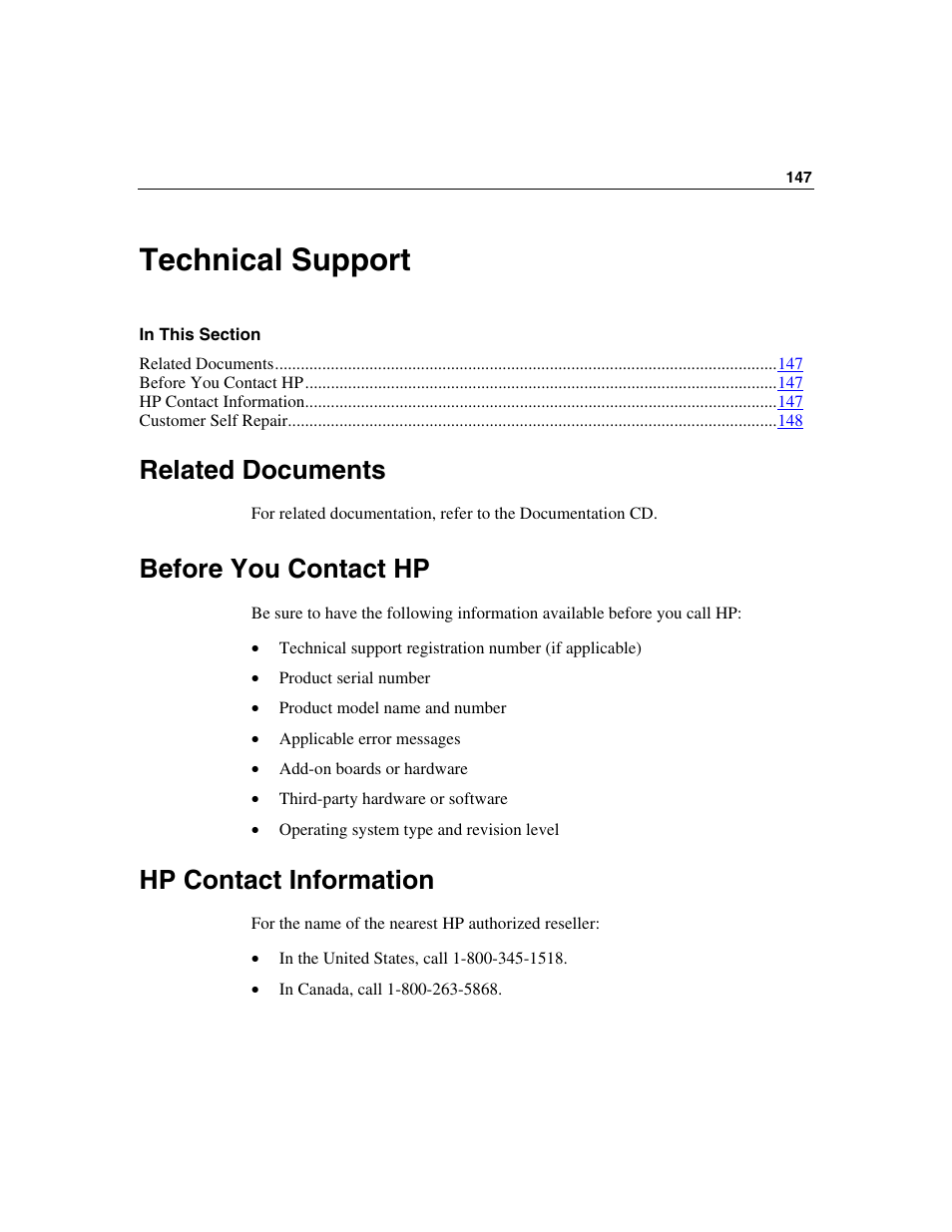 Technical support, Related documents, Before you contact hp | Hp contact information | HP ProLiant ML350 G4 Server User Manual | Page 147 / 156