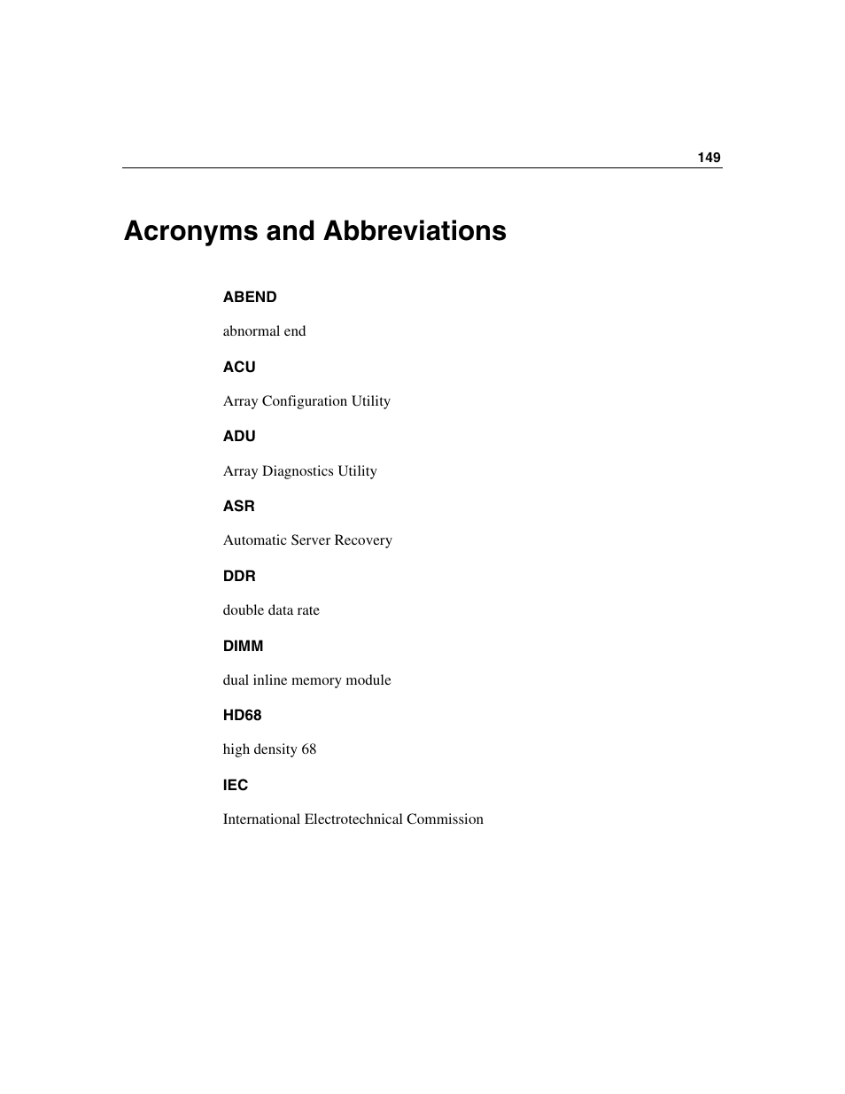 Acronyms and abbreviations | HP ProLiant ML350 G4 Server User Manual | Page 149 / 156