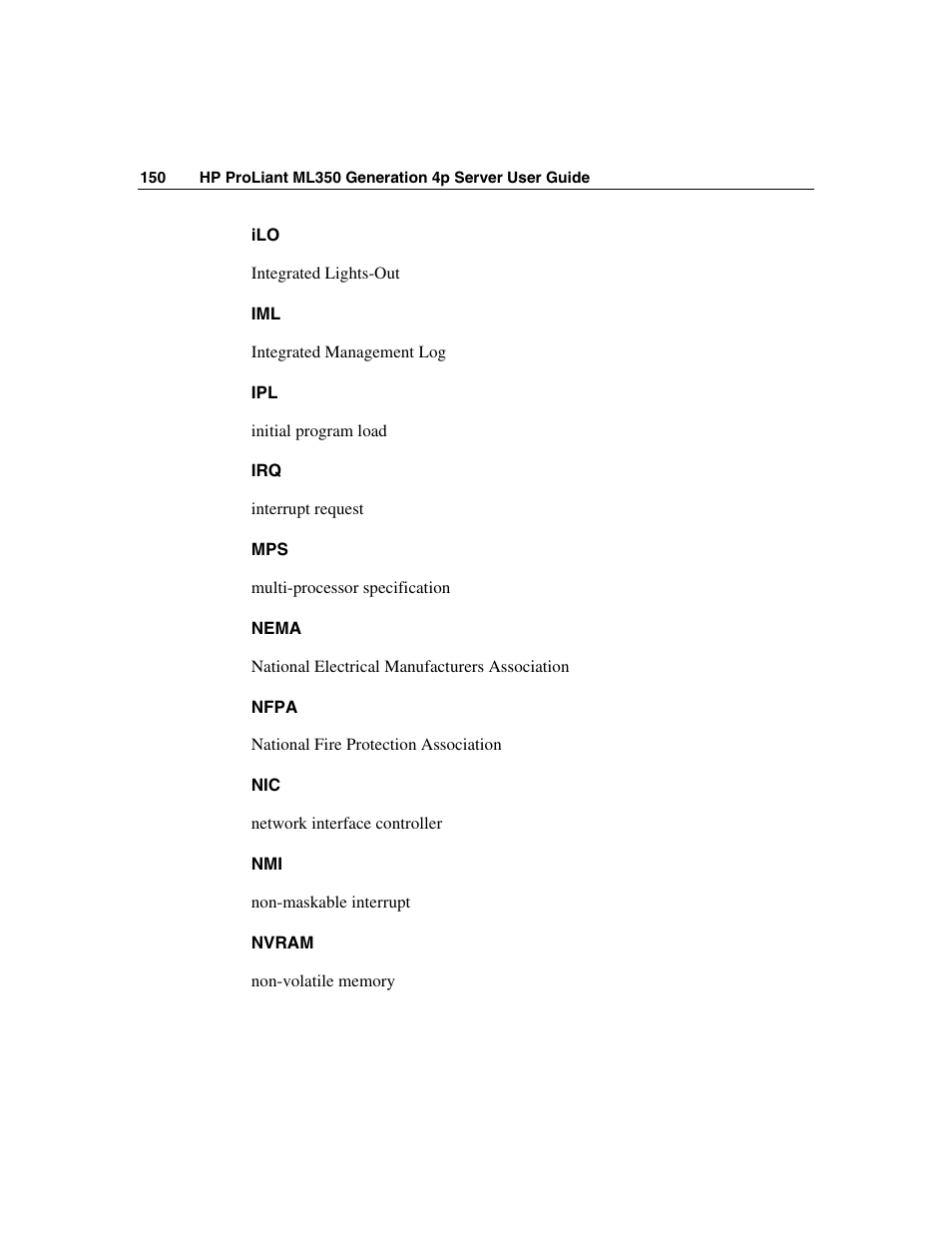 HP ProLiant ML350 G4 Server User Manual | Page 150 / 156