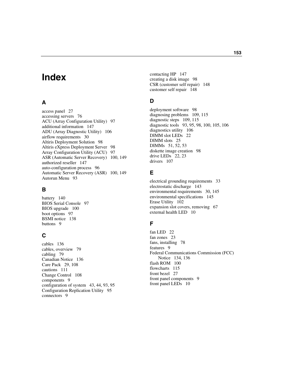 Index, Index 153 | HP ProLiant ML350 G4 Server User Manual | Page 153 / 156