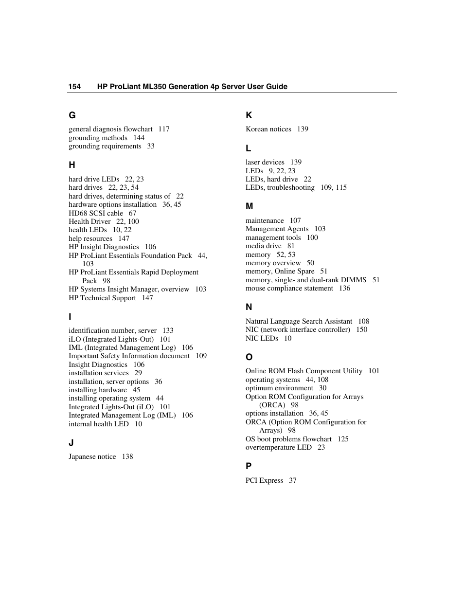 HP ProLiant ML350 G4 Server User Manual | Page 154 / 156