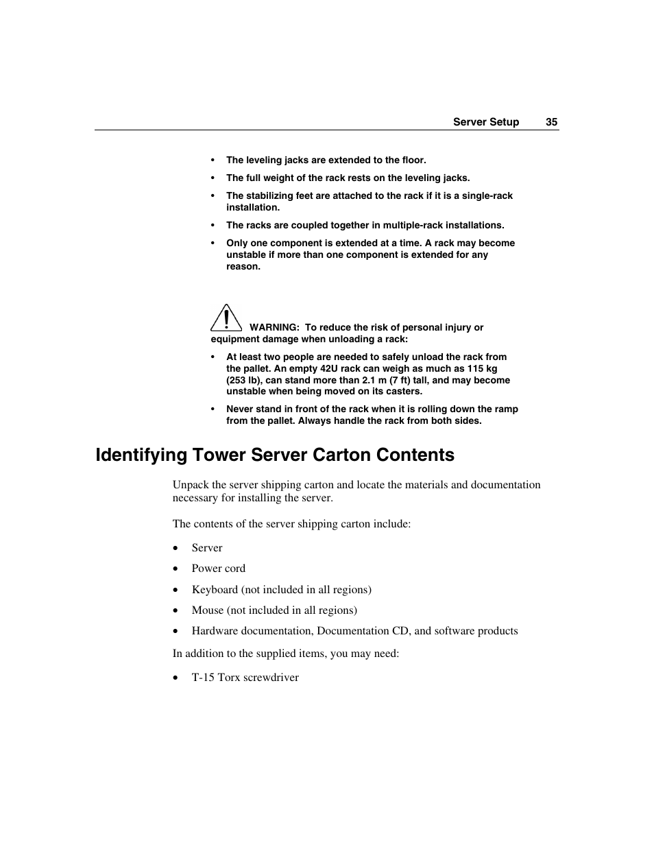 Identifying tower server carton contents | HP ProLiant ML350 G4 Server User Manual | Page 35 / 156