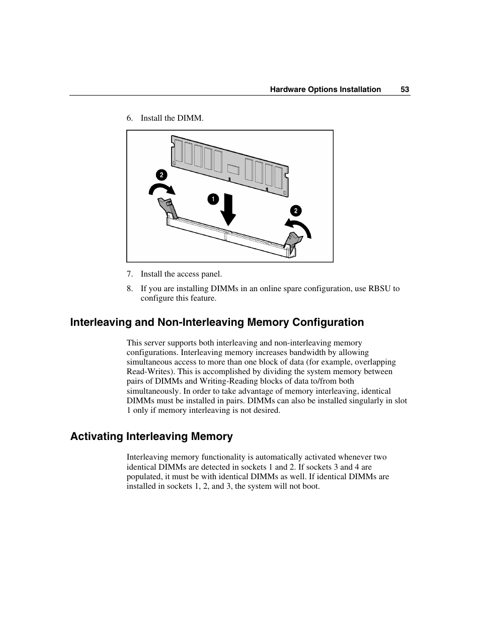 Activating interleaving memory | HP ProLiant ML350 G4 Server User Manual | Page 53 / 156