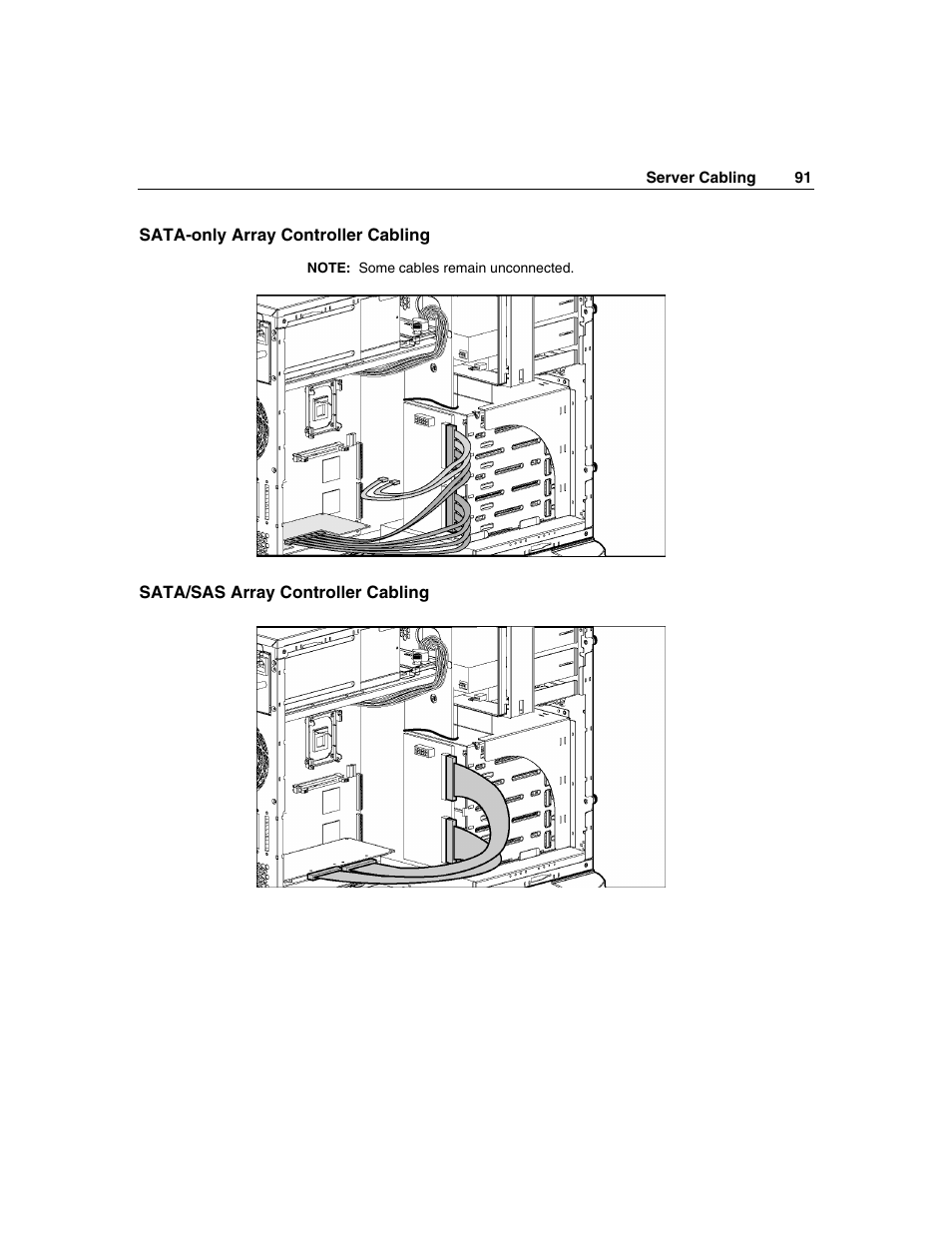 Sata-only array controller cabling, Sata/sas array controller cabling | HP ProLiant ML350 G4 Server User Manual | Page 91 / 156