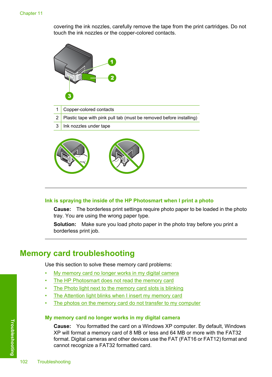 Memory card troubleshooting | HP Photosmart D5345 Printer User Manual | Page 103 / 149