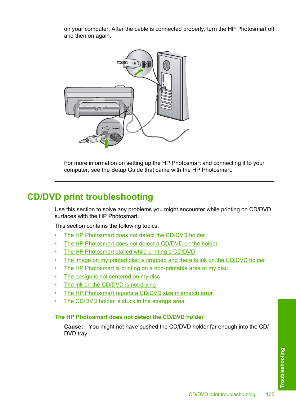 Cd/dvd print troubleshooting | HP Photosmart D5345 Printer User Manual | Page 106 / 149