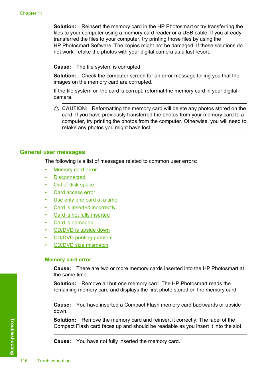 General user messages | HP Photosmart D5345 Printer User Manual | Page 117 / 149