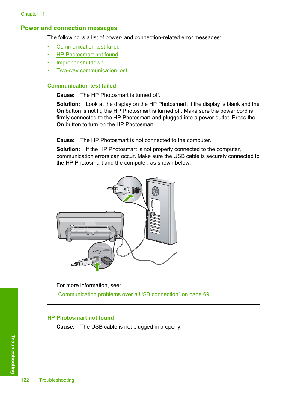 Power and connection messages | HP Photosmart D5345 Printer User Manual | Page 123 / 149