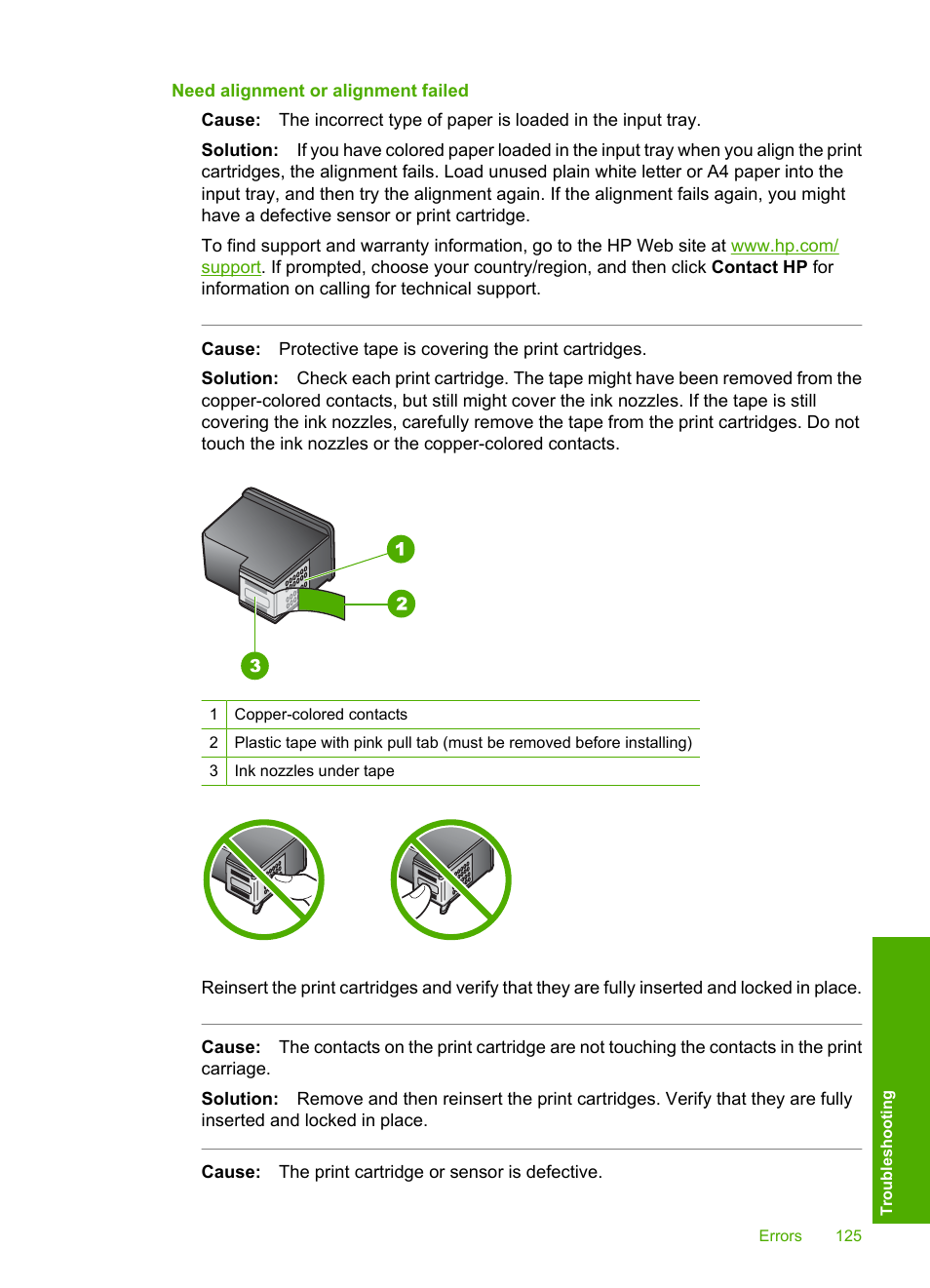 Need alignment or alignment failed | HP Photosmart D5345 Printer User Manual | Page 126 / 149