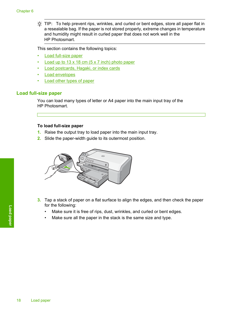 Load full-size paper | HP Photosmart D5345 Printer User Manual | Page 19 / 149