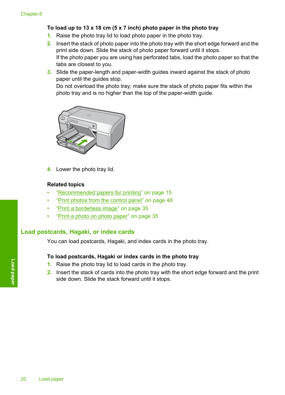 Load postcards, hagaki, or index cards | HP Photosmart D5345 Printer User Manual | Page 21 / 149