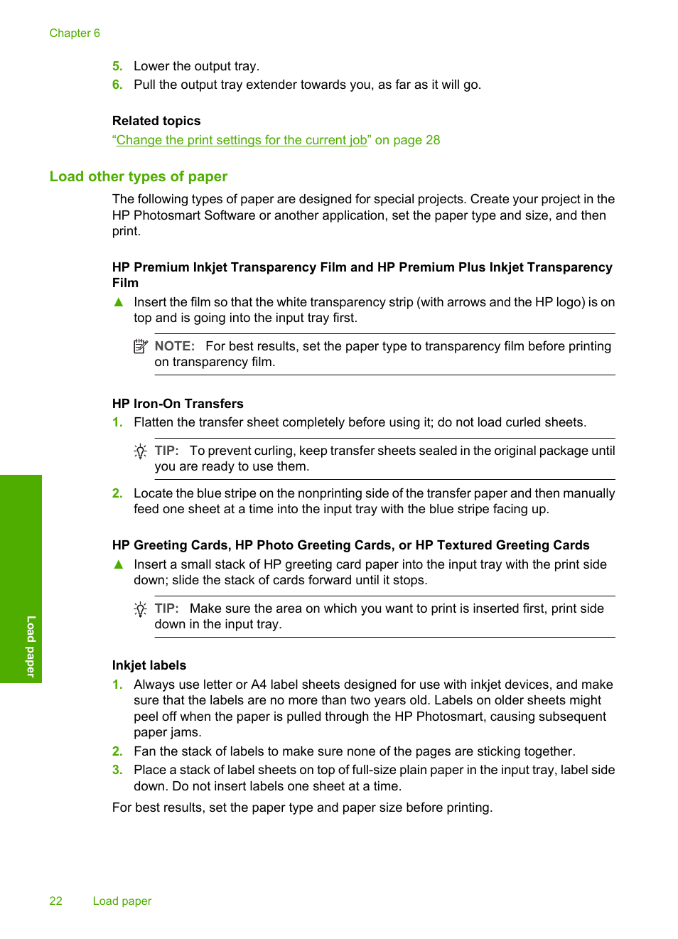 Load other types of paper | HP Photosmart D5345 Printer User Manual | Page 23 / 149