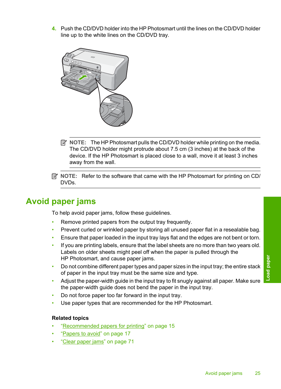 Avoid paper jams | HP Photosmart D5345 Printer User Manual | Page 26 / 149