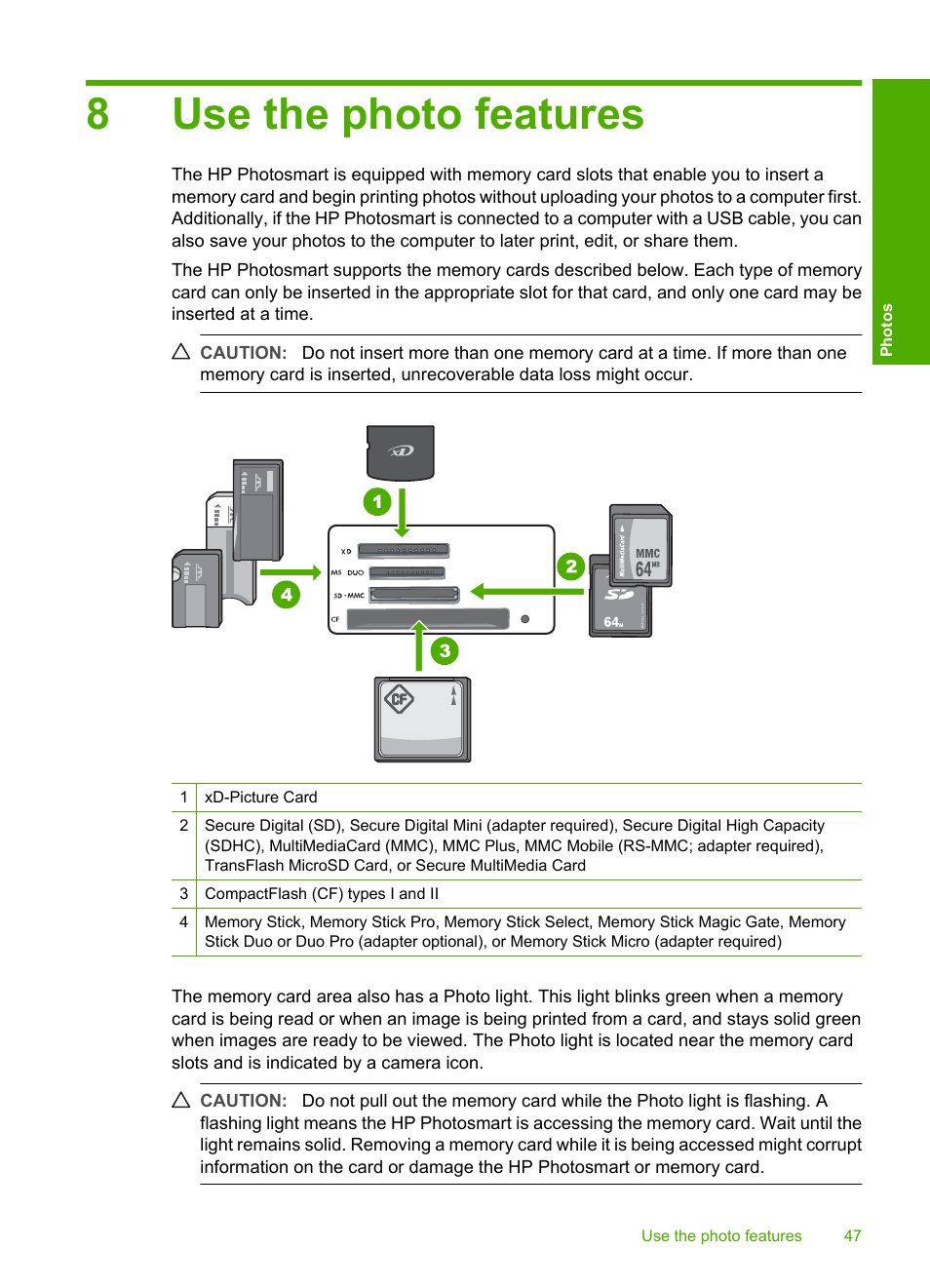 Use the photo features, 8 use the photo features, 8use the photo features | HP Photosmart D5345 Printer User Manual | Page 48 / 149