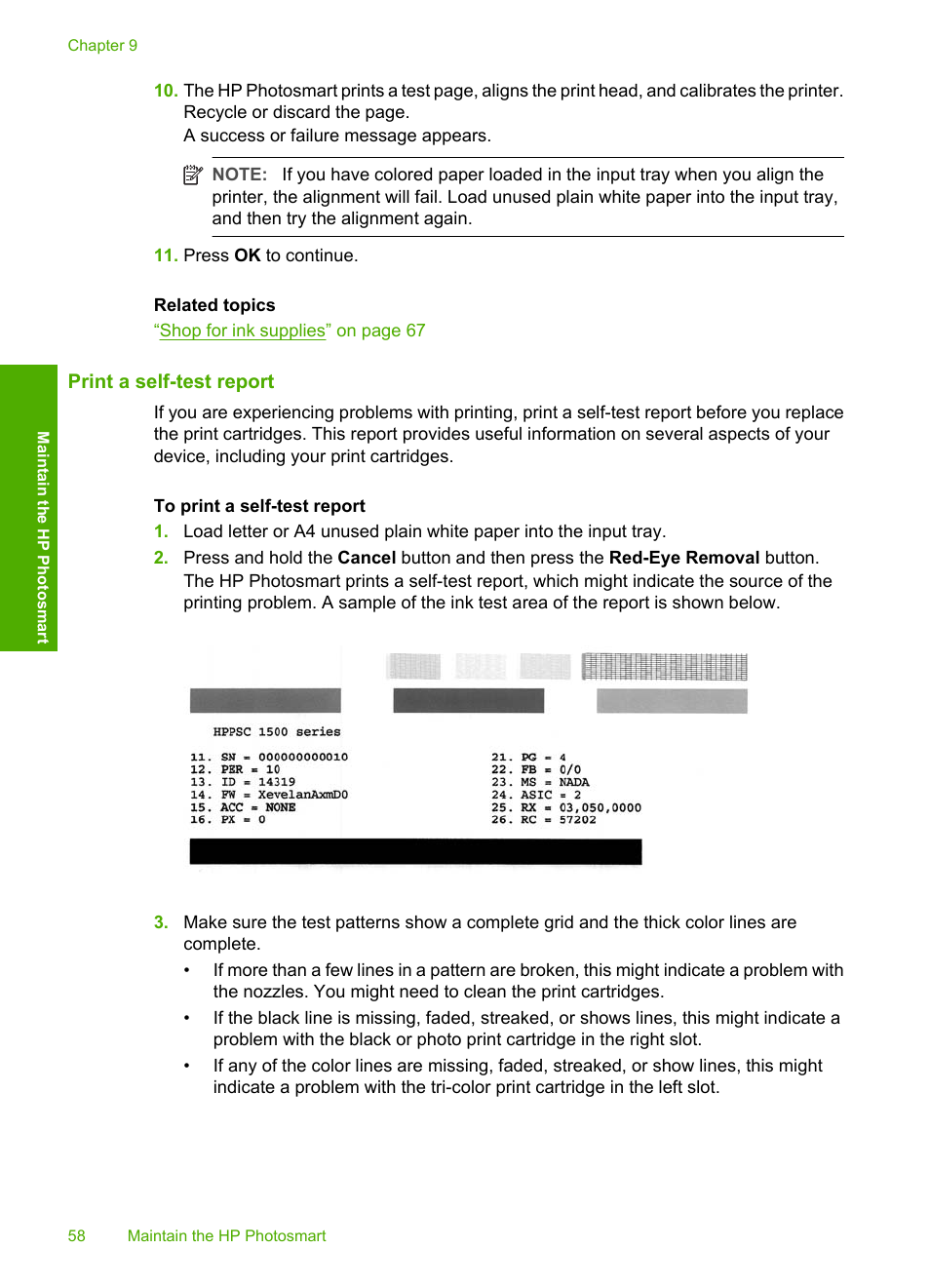 Print a self-test report | HP Photosmart D5345 Printer User Manual | Page 59 / 149