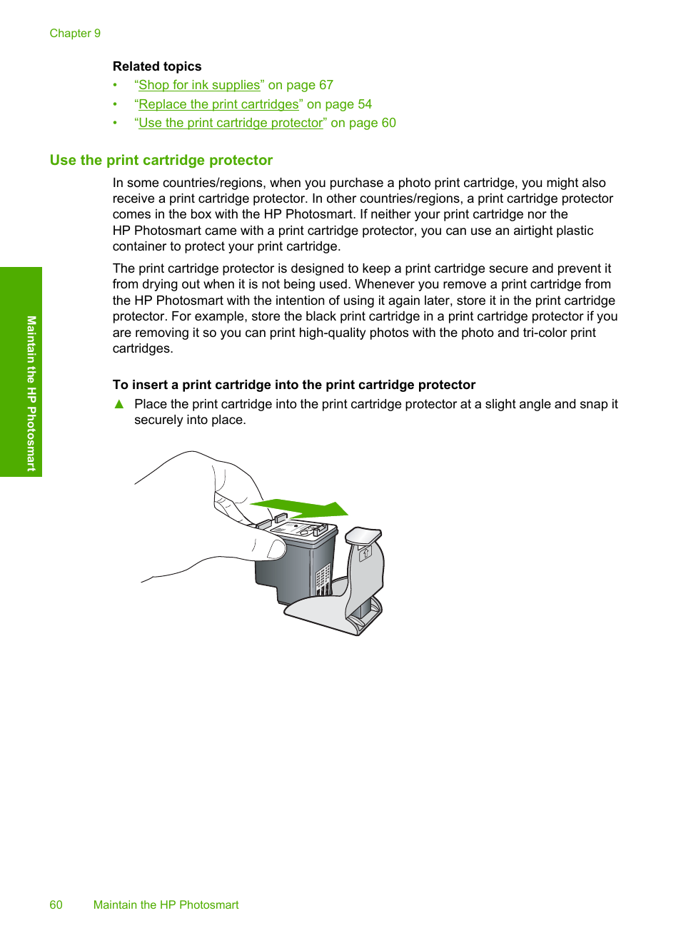 Use the print cartridge protector | HP Photosmart D5345 Printer User Manual | Page 61 / 149