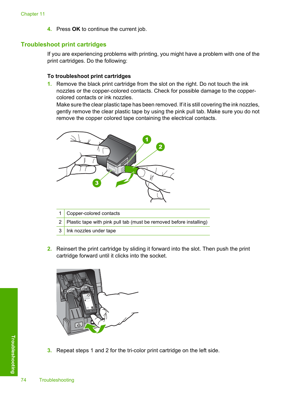 Troubleshoot print cartridges | HP Photosmart D5345 Printer User Manual | Page 75 / 149