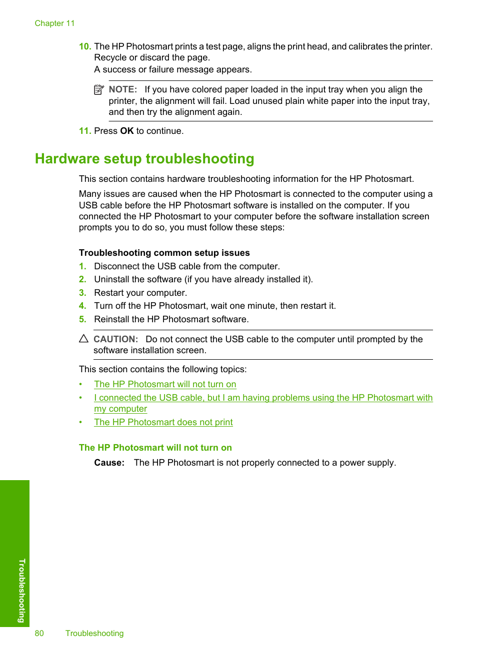 Hardware setup troubleshooting | HP Photosmart D5345 Printer User Manual | Page 81 / 149