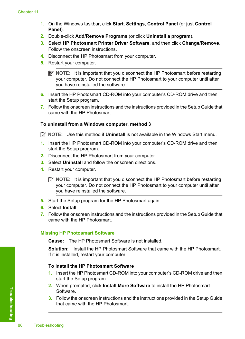 Missing hp photosmart software | HP Photosmart D5345 Printer User Manual | Page 87 / 149