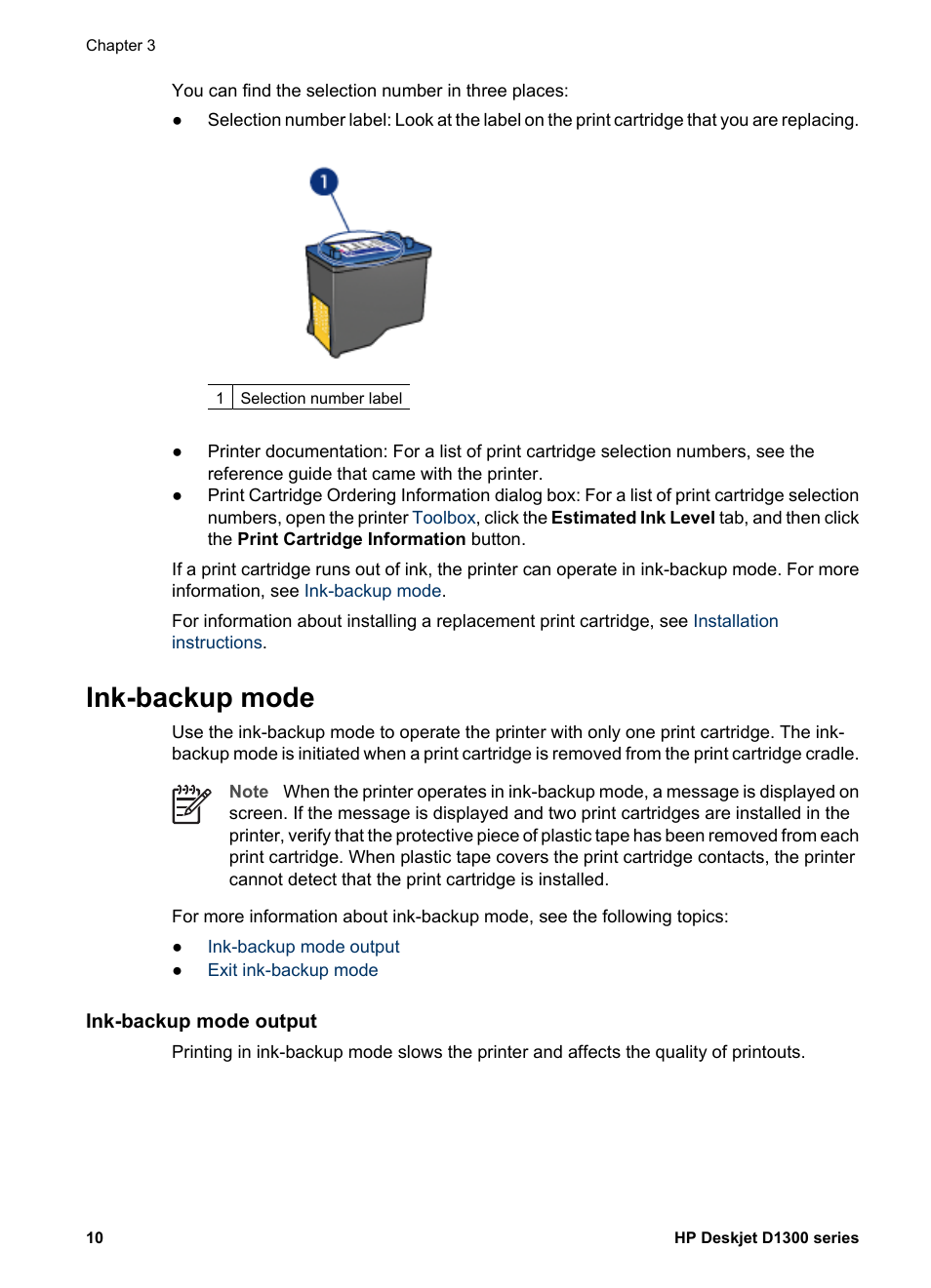 Ink-backup mode, Ink-backup mode output | HP Deskjet D1341 Printer User Manual | Page 12 / 80