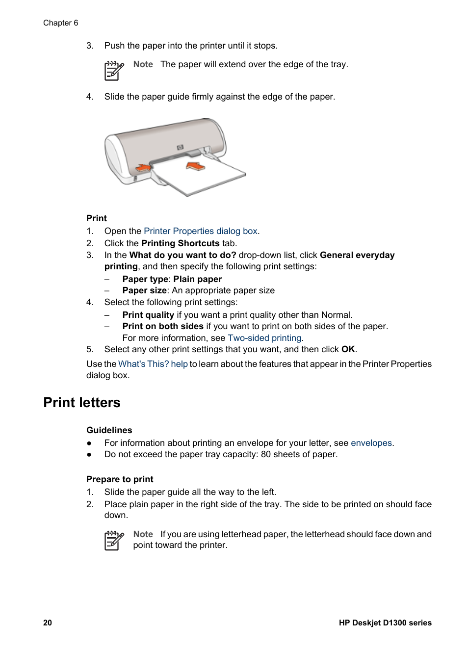 Print letters, Letters | HP Deskjet D1341 Printer User Manual | Page 22 / 80