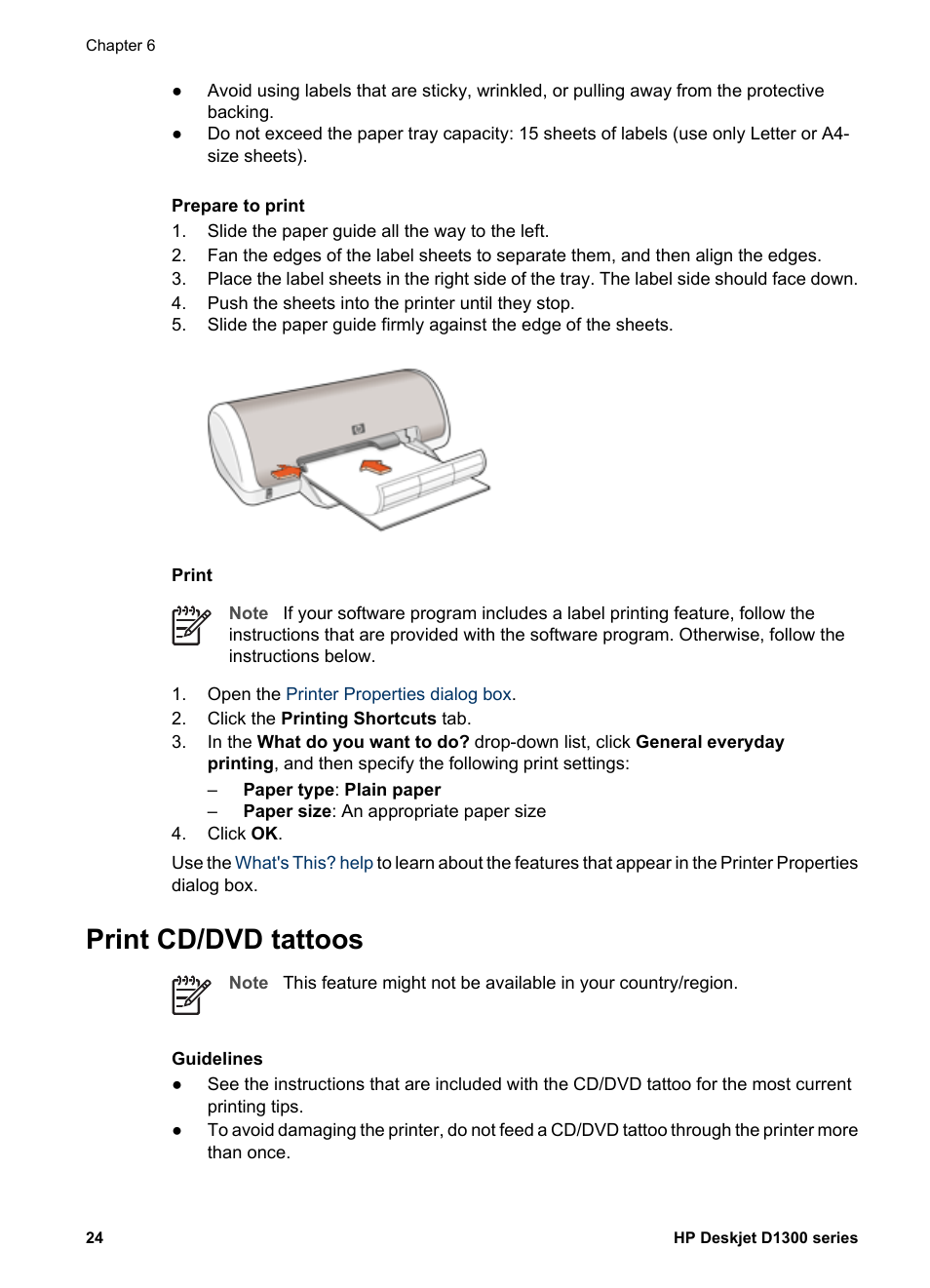 Print cd/dvd tattoos, Cd/dvd tattoos | HP Deskjet D1341 Printer User Manual | Page 26 / 80