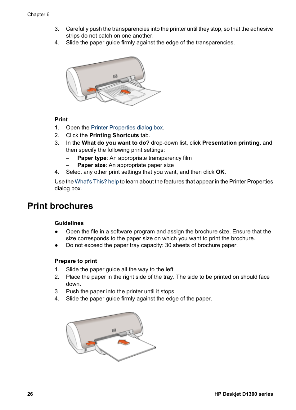 Print brochures, Brochures | HP Deskjet D1341 Printer User Manual | Page 28 / 80