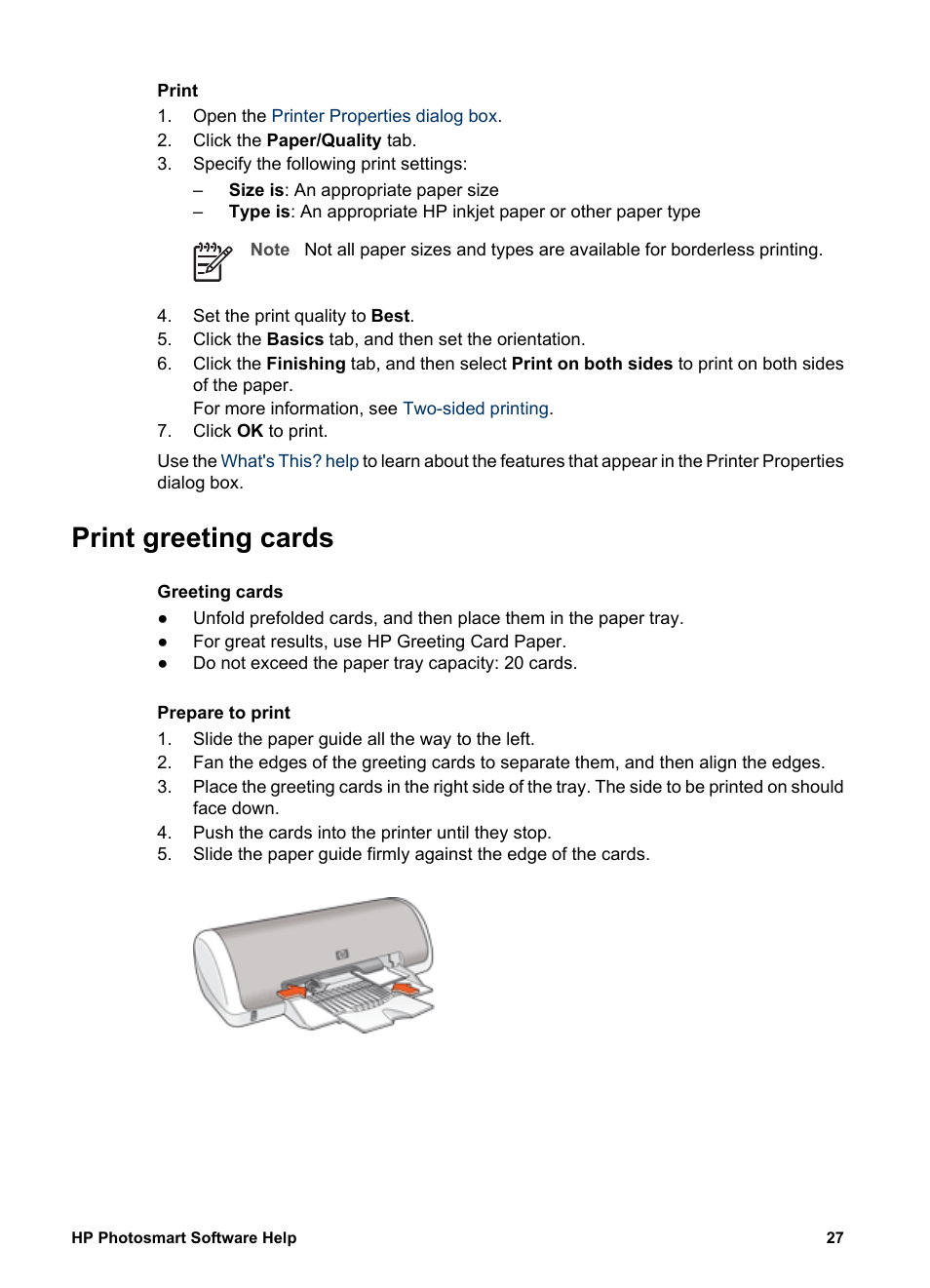 Print greeting cards, Greeting cards | HP Deskjet D1341 Printer User Manual | Page 29 / 80