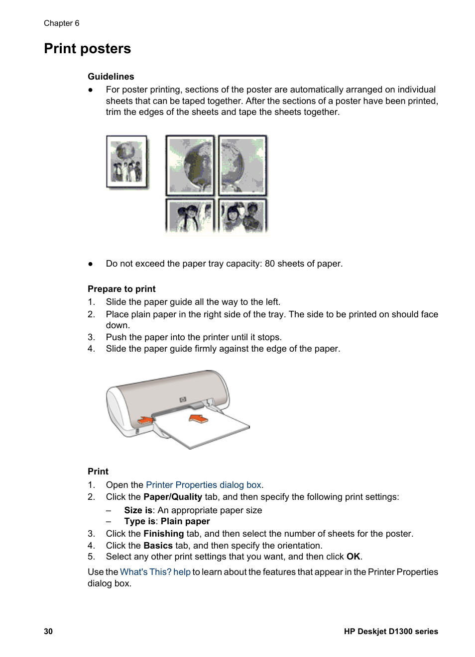 Print posters, Posters | HP Deskjet D1341 Printer User Manual | Page 32 / 80