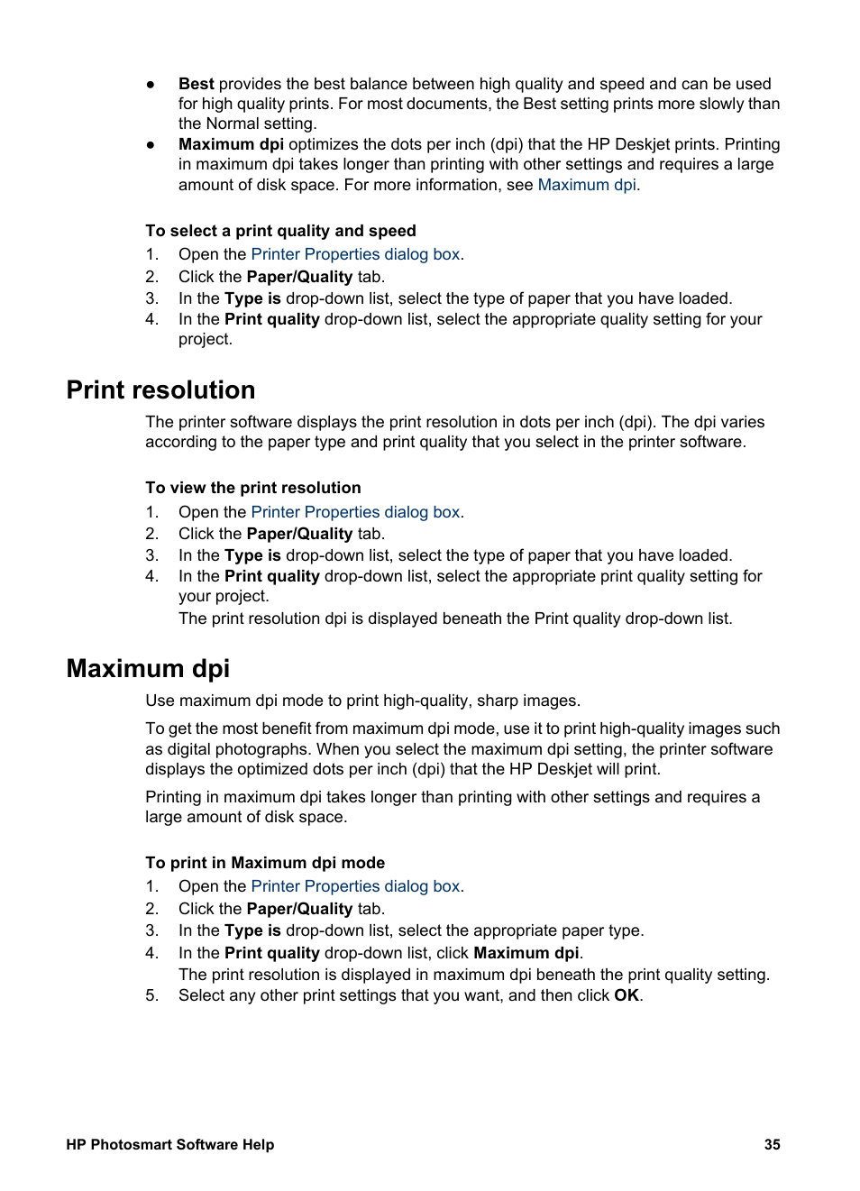 Print resolution, Maximum dpi, Print resolution maximum dpi | View the | HP Deskjet D1341 Printer User Manual | Page 37 / 80