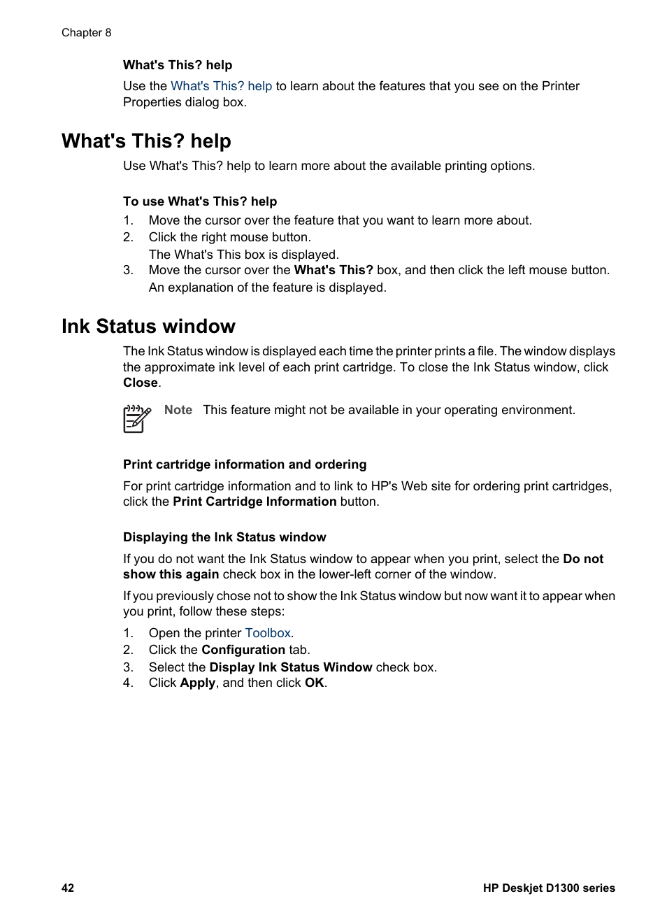 What's this? help, Ink status window, What's this? help ink status window | View the | HP Deskjet D1341 Printer User Manual | Page 44 / 80