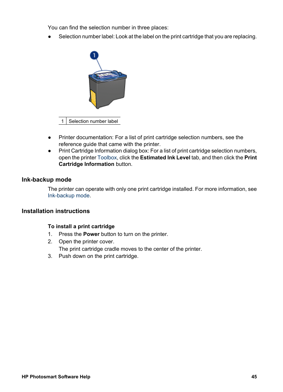 Ink-backup mode, Installation instructions, Installation | Instructions | HP Deskjet D1341 Printer User Manual | Page 47 / 80