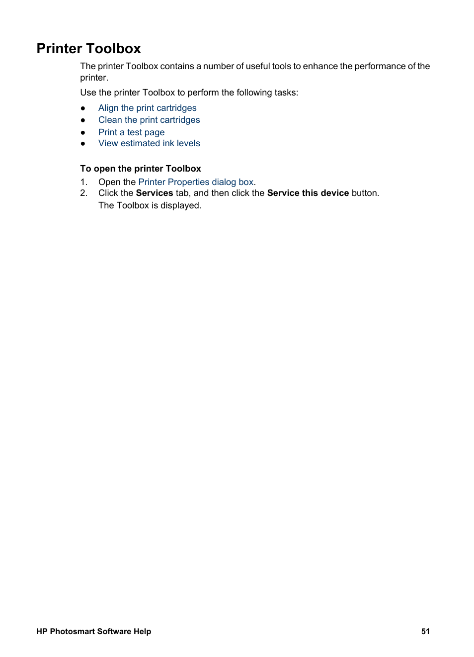 Printer toolbox, Toolbox | HP Deskjet D1341 Printer User Manual | Page 53 / 80