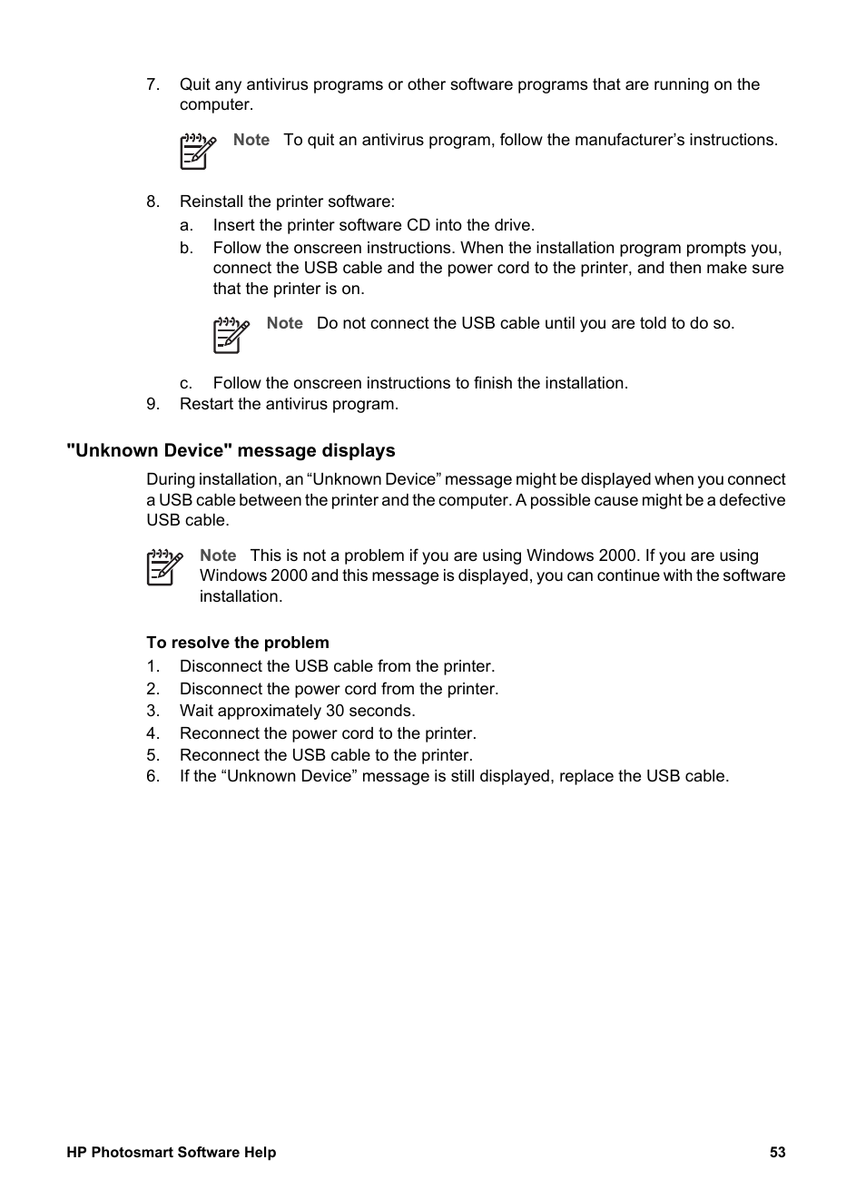 Unknown device" message displays | HP Deskjet D1341 Printer User Manual | Page 55 / 80