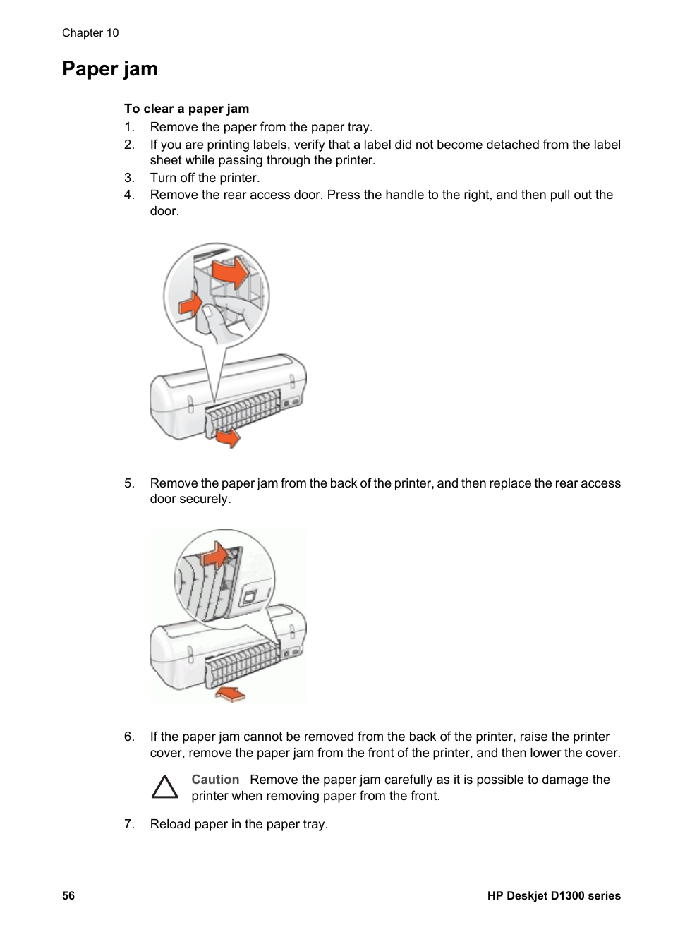 Paper jam | HP Deskjet D1341 Printer User Manual | Page 58 / 80