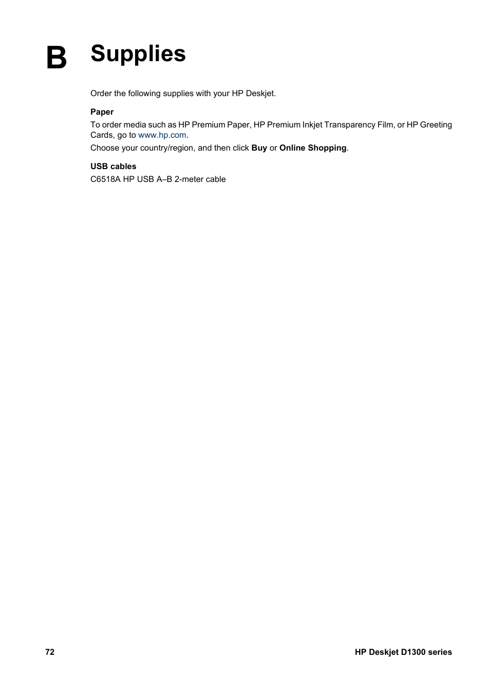 Supplies | HP Deskjet D1341 Printer User Manual | Page 74 / 80