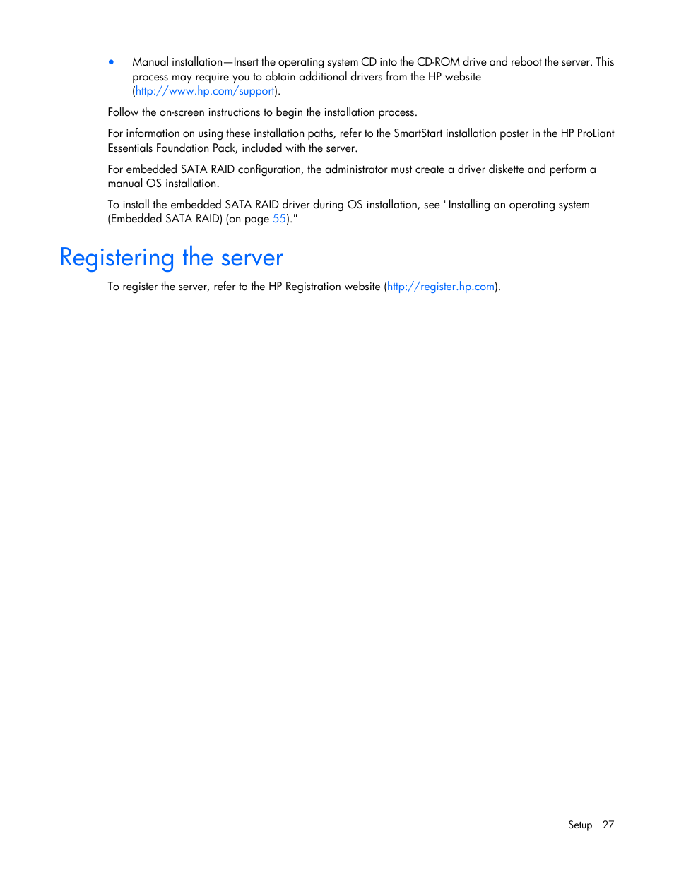 Registering the server | HP ProLiant ML310 G5p Server User Manual | Page 27 / 103