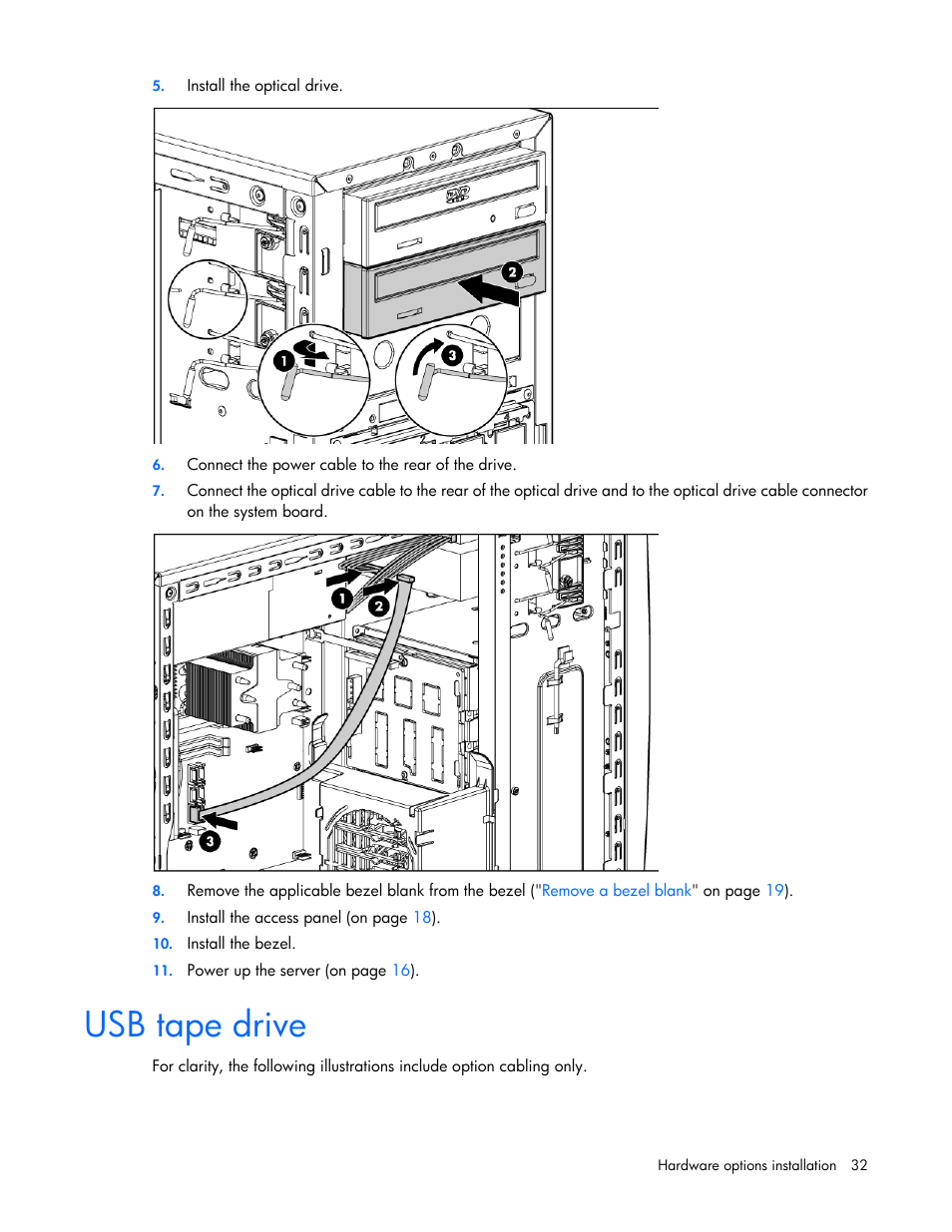 Usb tape drive | HP ProLiant ML310 G5p Server User Manual | Page 32 / 103