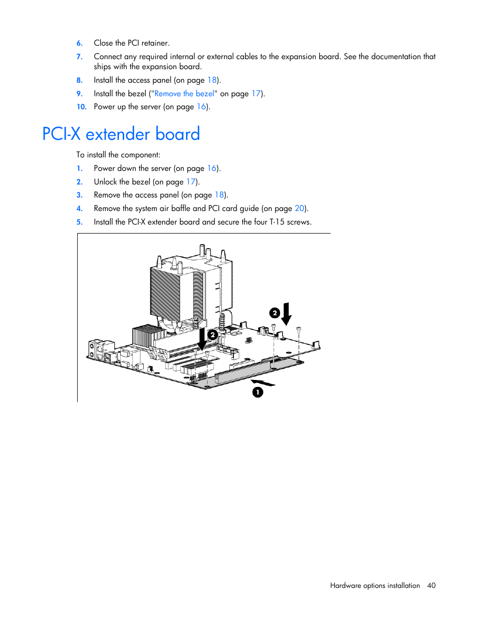 Pci-x extender board | HP ProLiant ML310 G5p Server User Manual | Page 40 / 103