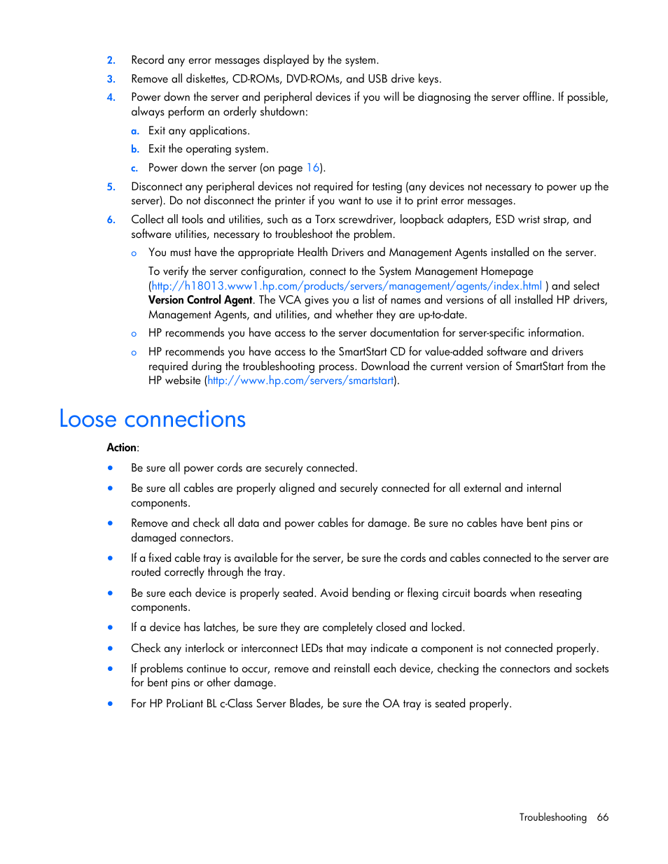 Loose connections | HP ProLiant ML310 G5p Server User Manual | Page 66 / 103