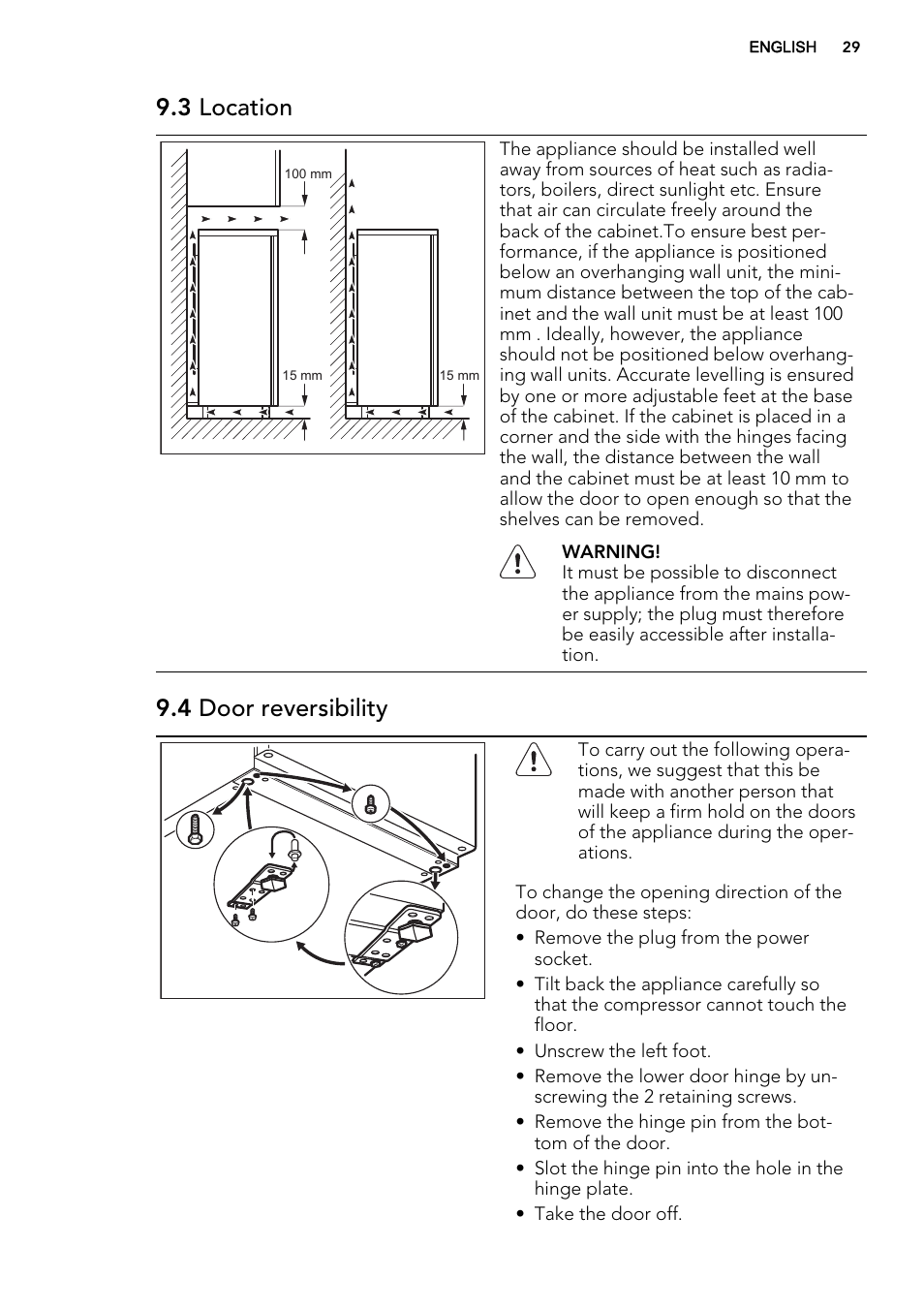 3 location, 4 door reversibility | AEG A51100TSW0 User Manual | Page 29 / 68