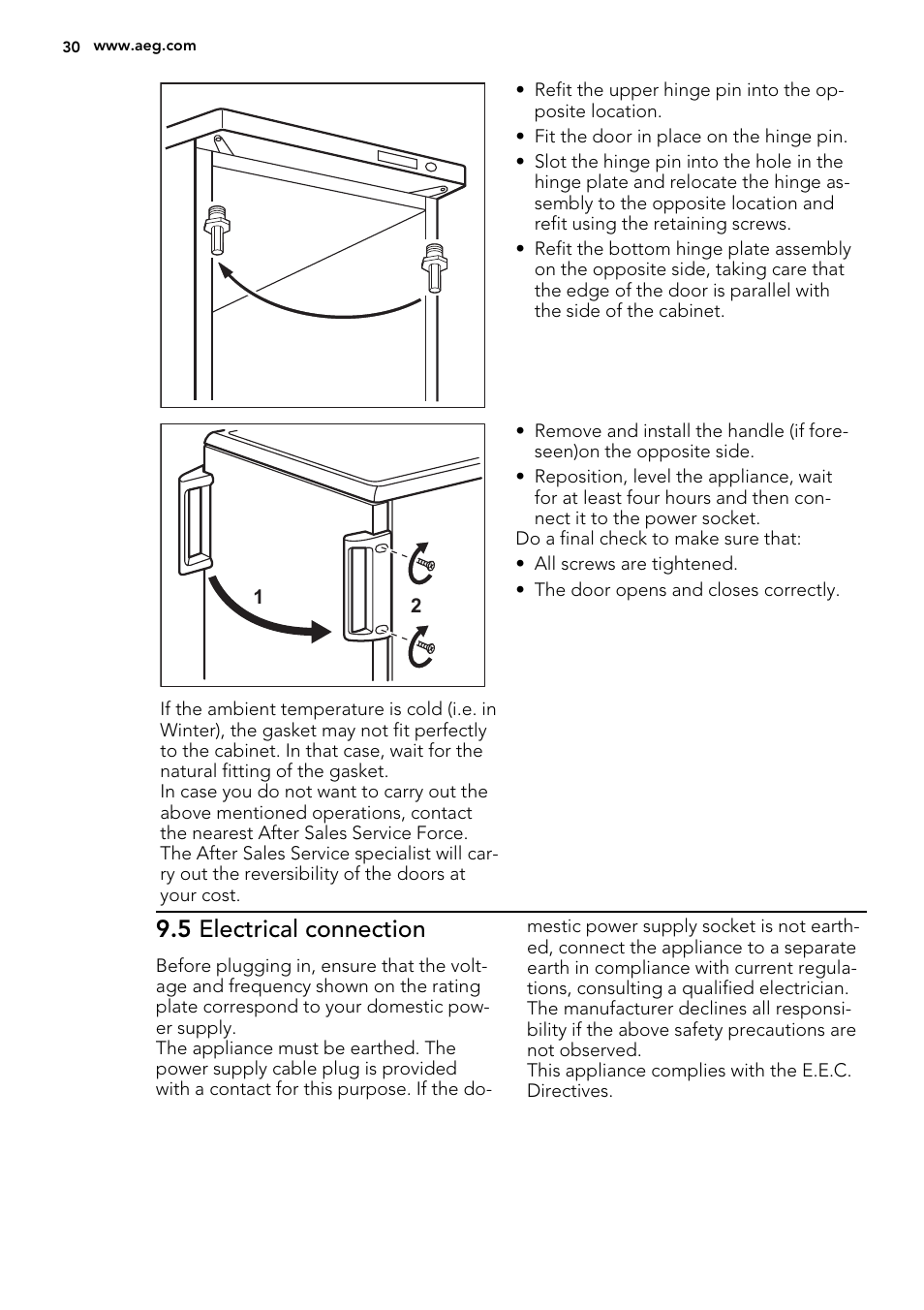 5 electrical connection | AEG A51100TSW0 User Manual | Page 30 / 68