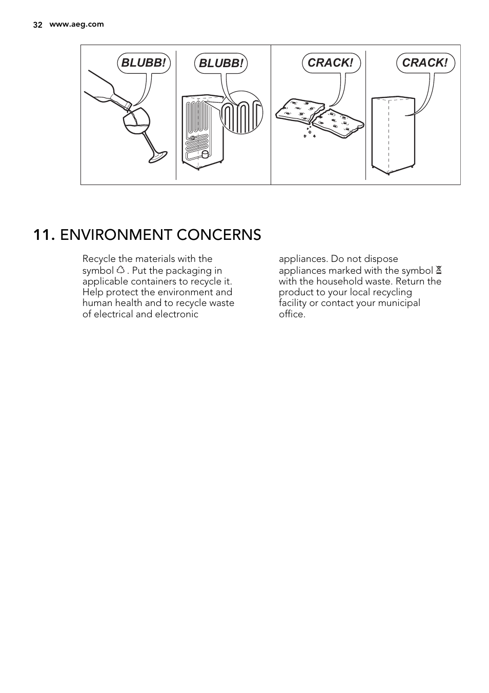 Environment concerns | AEG A51100TSW0 User Manual | Page 32 / 68