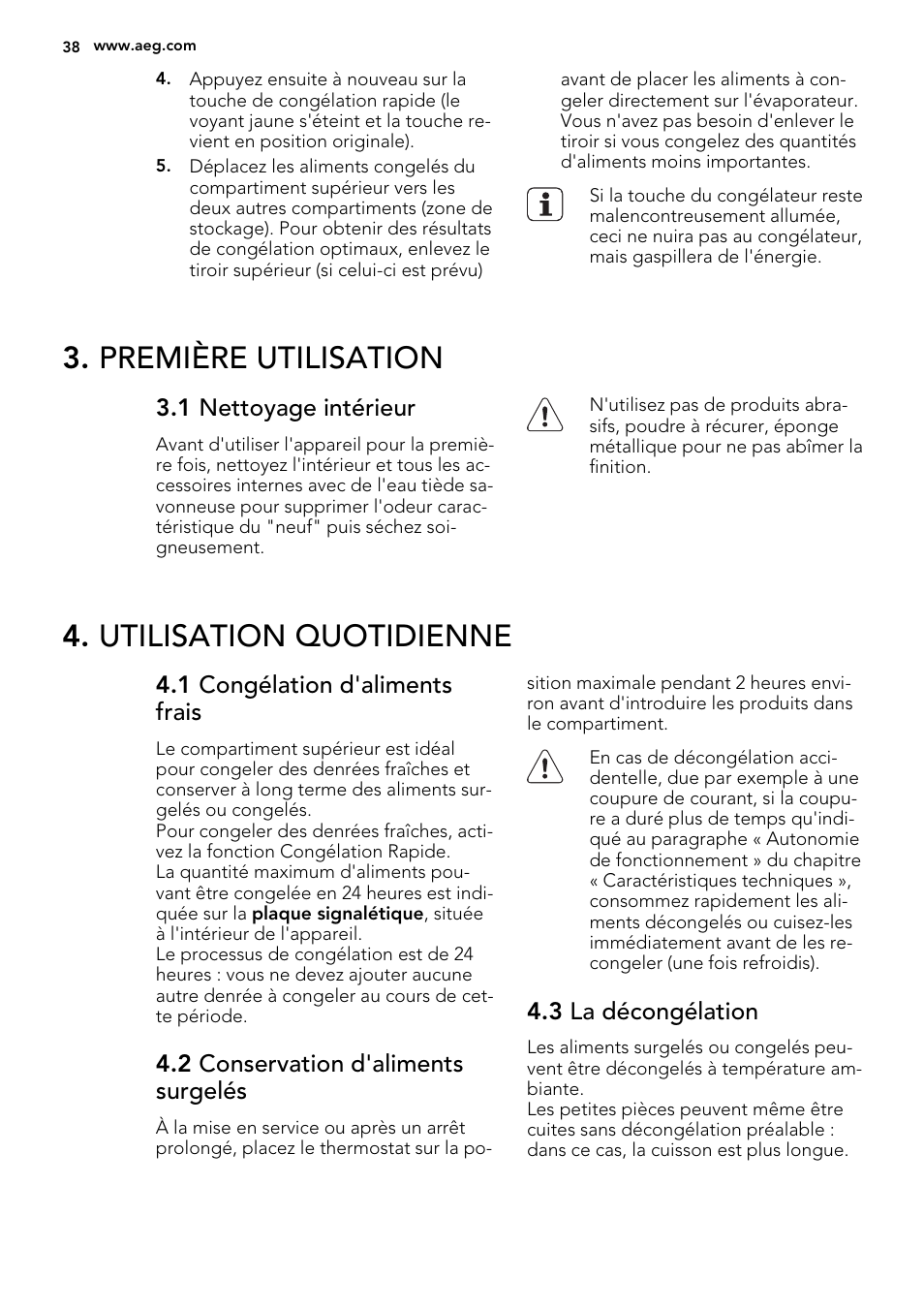 Première utilisation, Utilisation quotidienne | AEG A51100TSW0 User Manual | Page 38 / 68