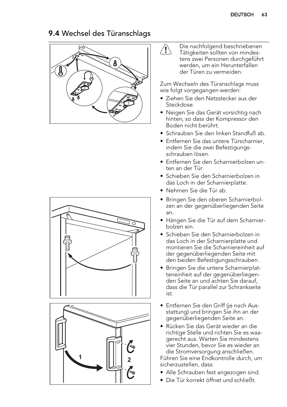 4 wechsel des türanschlags | AEG A51100TSW0 User Manual | Page 63 / 68