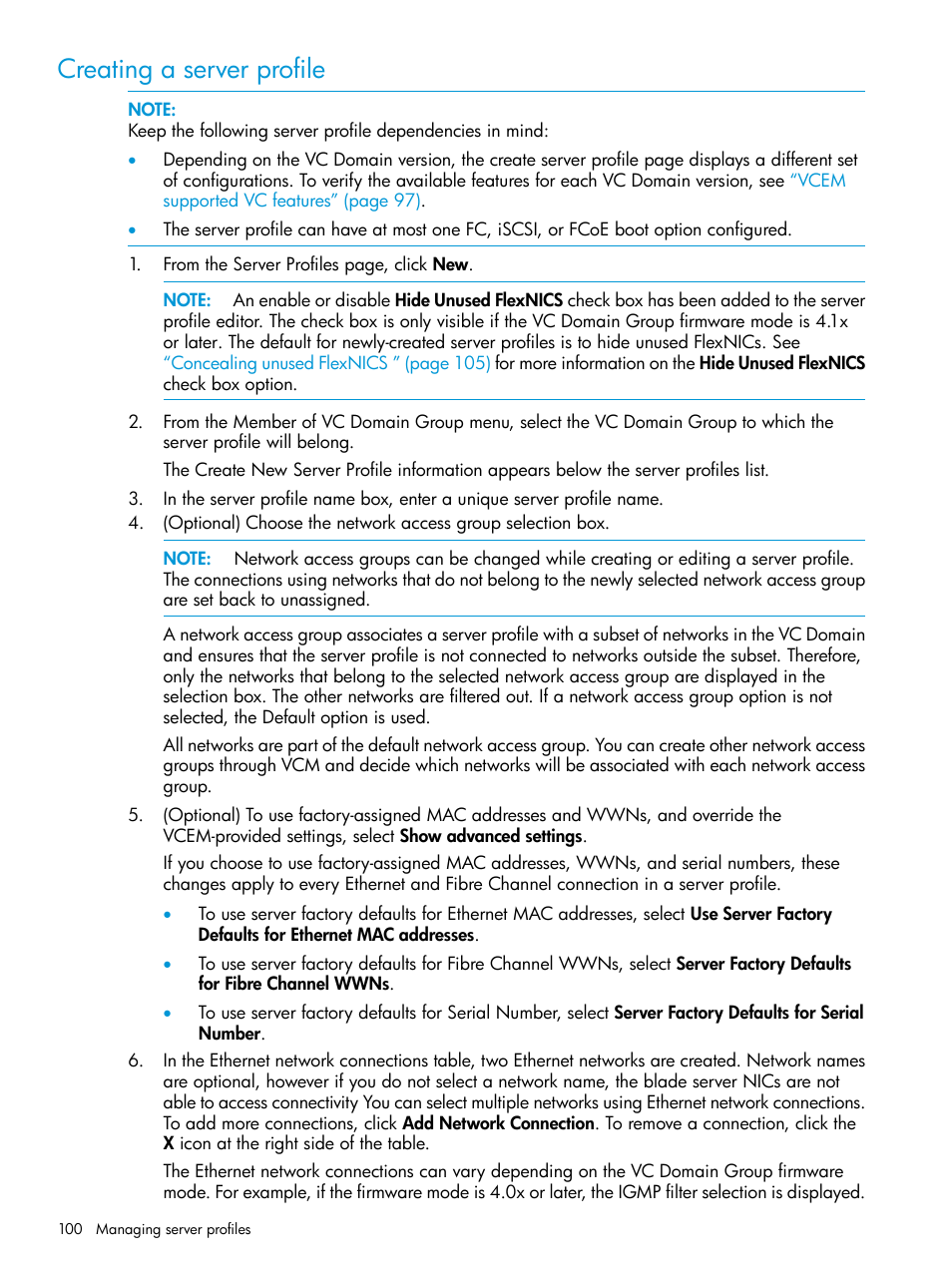 Creating a server profile | HP Virtual Connect Enterprise Manager Software User Manual | Page 100 / 195