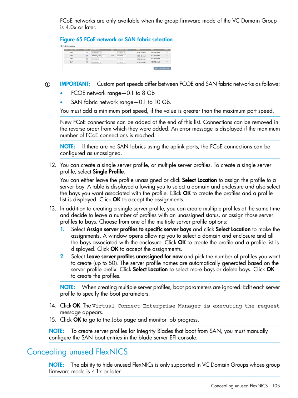 Concealing unused flexnics | HP Virtual Connect Enterprise Manager Software User Manual | Page 105 / 195