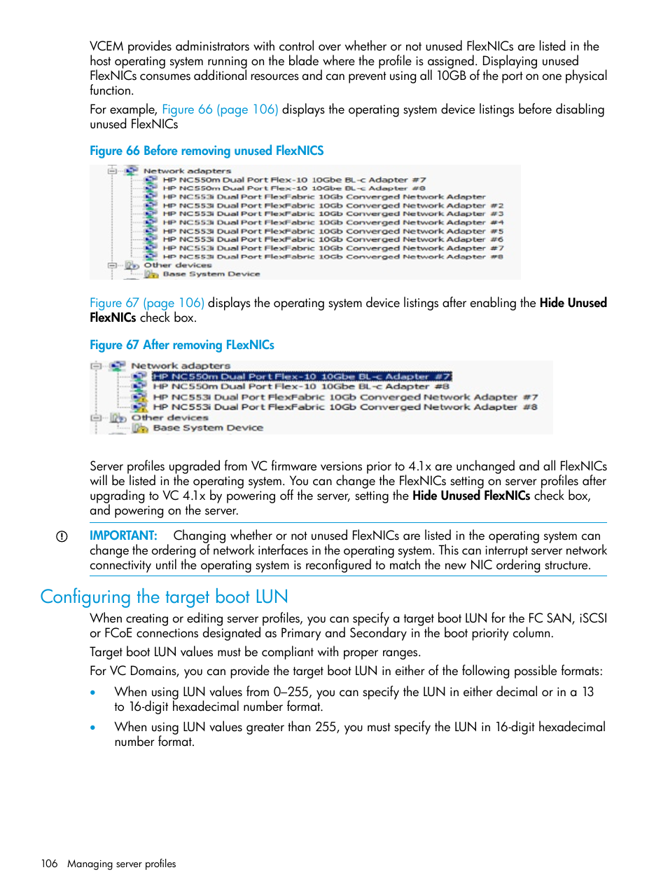 Configuring the target boot lun | HP Virtual Connect Enterprise Manager Software User Manual | Page 106 / 195