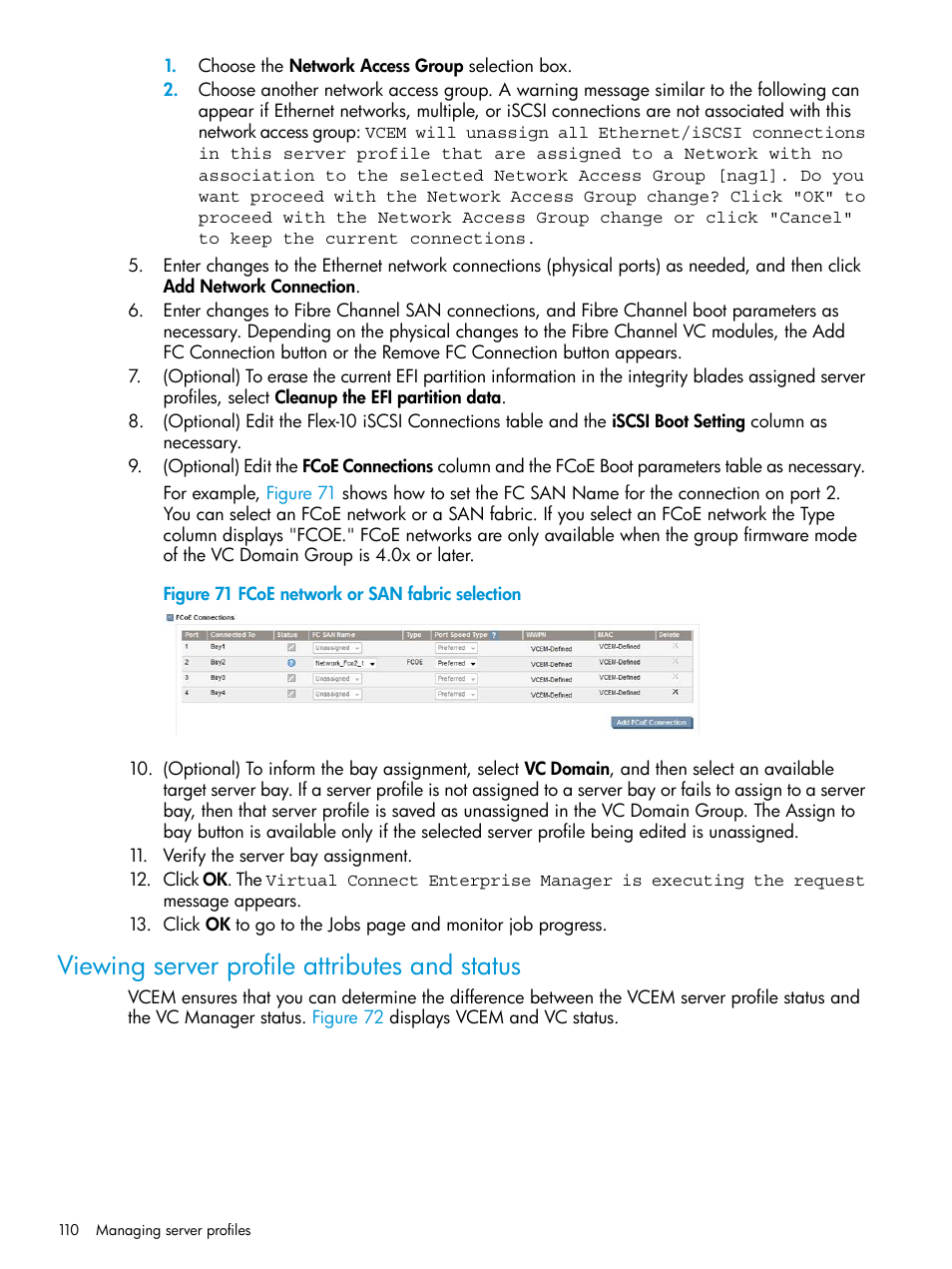 Viewing server profile attributes and status | HP Virtual Connect Enterprise Manager Software User Manual | Page 110 / 195